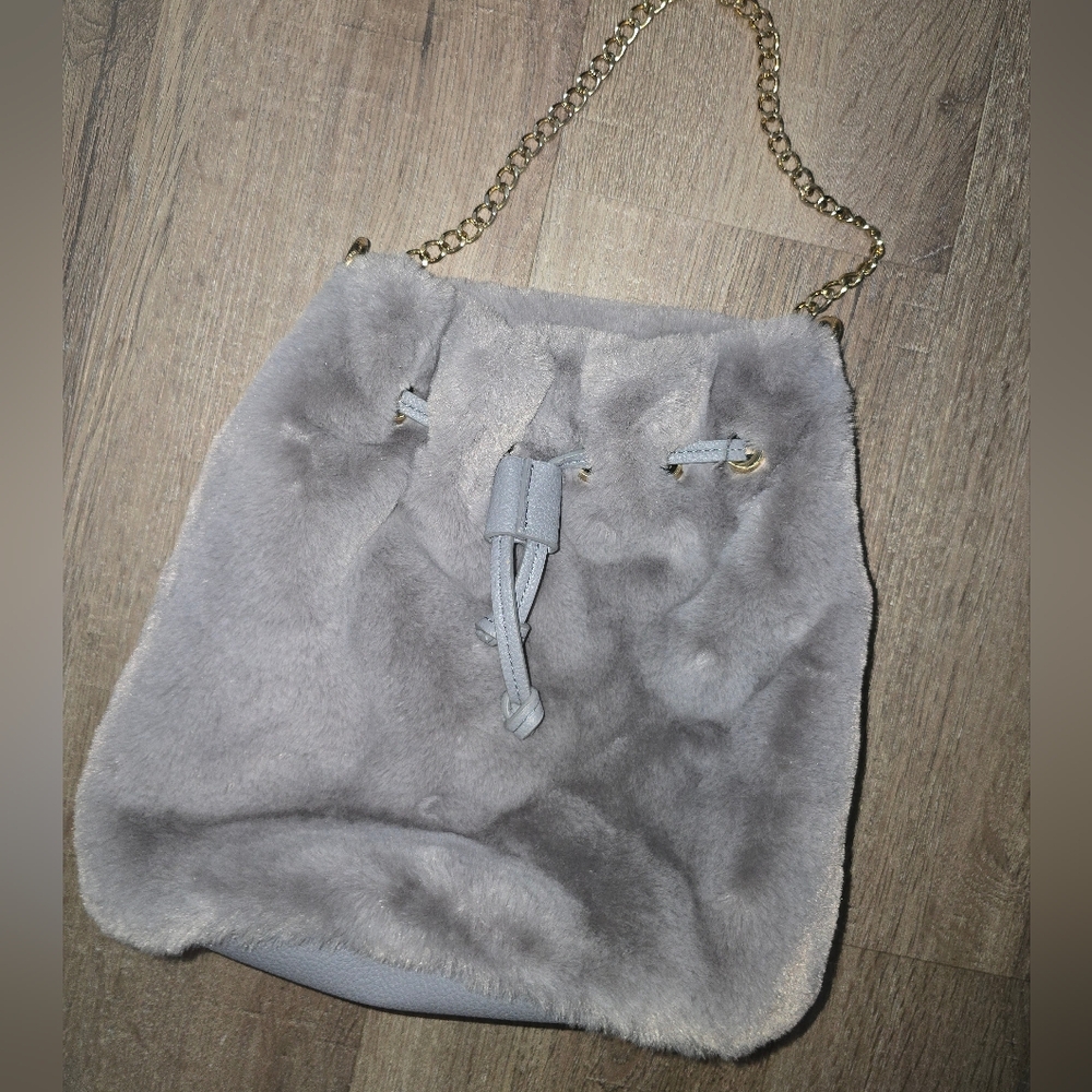 Gianni Bini Gray Faux Fur Bucket Bag